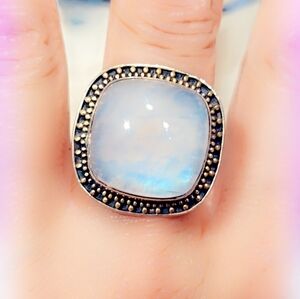 Custom Made Square Moonstone  Sterling Gemstone Ring- Sz 8 NEW!